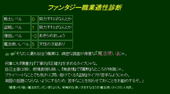 ファンタジー職業適性診断 結果