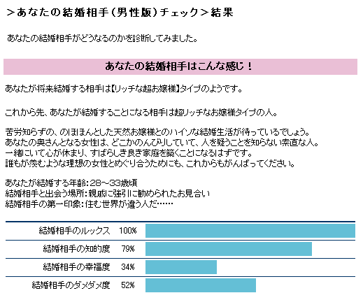 結婚相手チェック（男性版） 結果