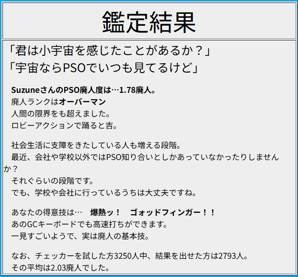 PSO廃人度チェックGC ver ULT 結果