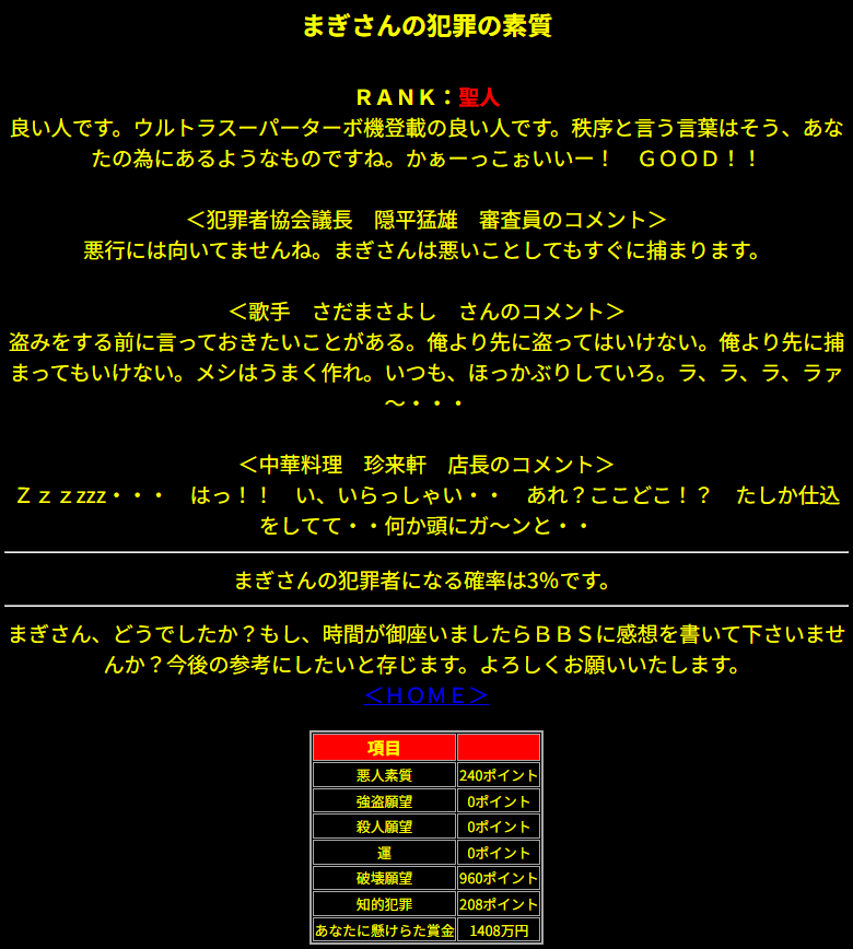 悪行素行チェック 結果